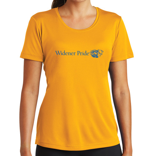  Womens Gold Performance Short Sleeve Tee - Widener Pride Flat