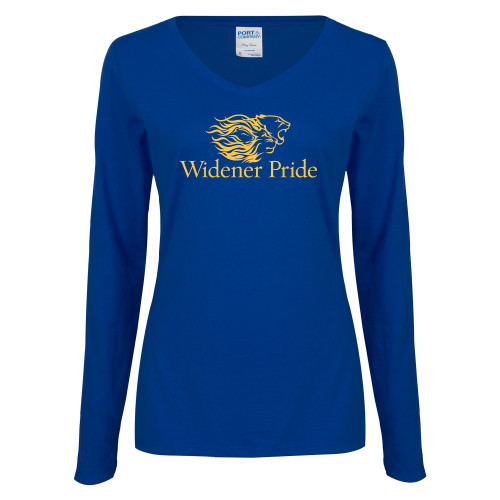  Womens Royal Long Sleeve V Neck Tee  - Widener Pride