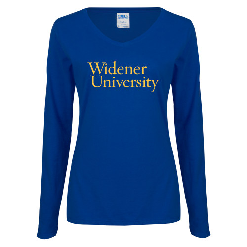 Womens Royal Long Sleeve V Neck Tee  - Primary Mark
