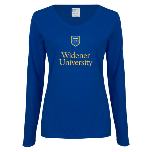  Womens Royal Long Sleeve V Neck Tee  - Stacked University Mark