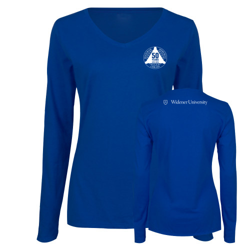  Womens Royal Long Sleeve V Neck Tee  - Wolfgram 50th