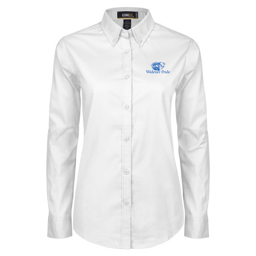  Womens White Twill Button Down Long Sleeve - Widener Pride