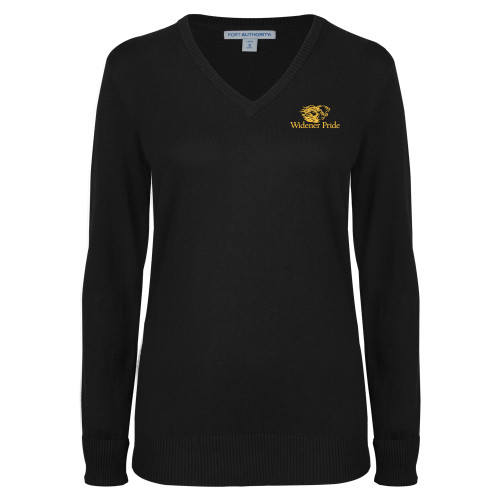  Womens Black VNeck Sweater - Widener Pride
