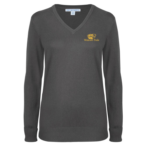  Womens Charcoal Heather VNeck Sweater - Widener Pride