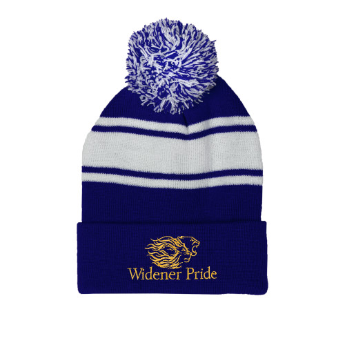  Royal/White Two Tone Knit Pom Beanie w/Cuff - Widener Pride
