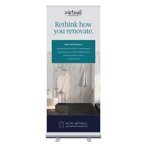 33.5 x 80 Vertical Banner including Silver Retractable Banner Stand-Wetwall