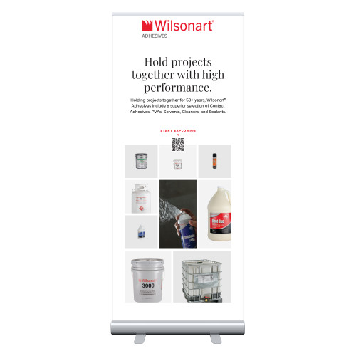 33.5 x 80 Vertical Banner including Silver Retractable Banner Stand-Adhesives Commericial