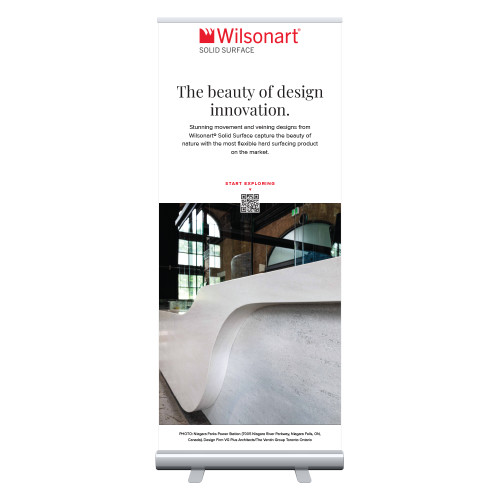 33.5 x 80 Vertical Banner including Silver Retractable Banner Stand-Solid Surface Commercial