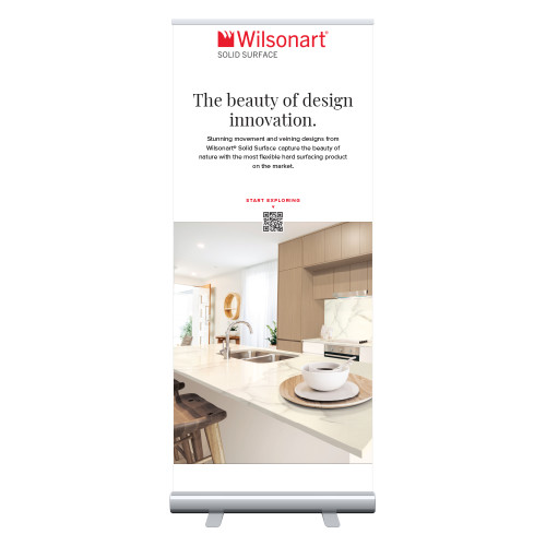 33.5 x 80 Vertical Banner including Silver Retractable Banner Stand-Solid Surface Residential