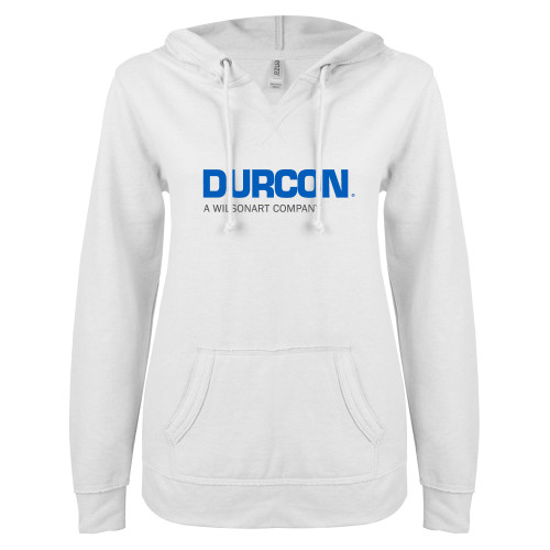 ENZA Womens White V Notch Raw Edge Fleece Hoodie-Durcon A Wilsonart Company