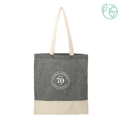 Split Recycled Black Cotton Twill Convention Tote-Wilsonart 70th Anniversary Badge