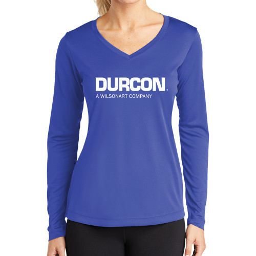Womens Royal Performance Long Sleeve V Neck Shirt-Durcon A Wilsonart Company