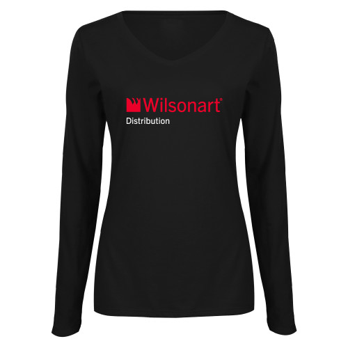 Womens Black Long Sleeve V Neck Tee -Wilsonart Distribution