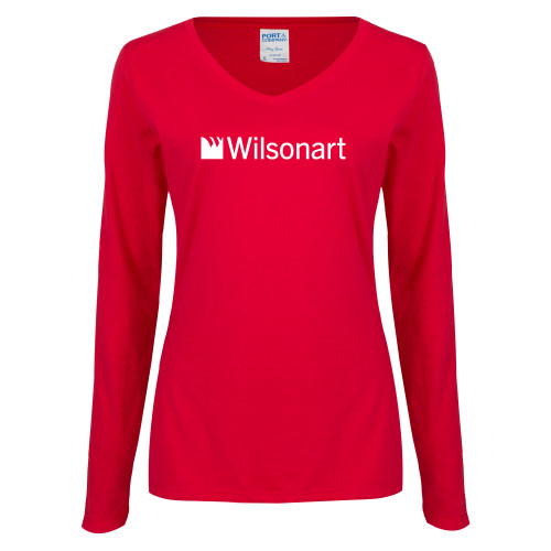 Womens Red Long Sleeve V Neck Tee-Wilsonart