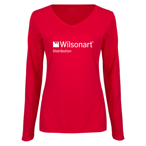 Womens Red Long Sleeve V Neck Tee-Wilsonart Distribution