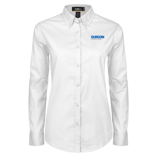 Womens White Twill Button Down Long Sleeve-Durcon A Wilsonart Company