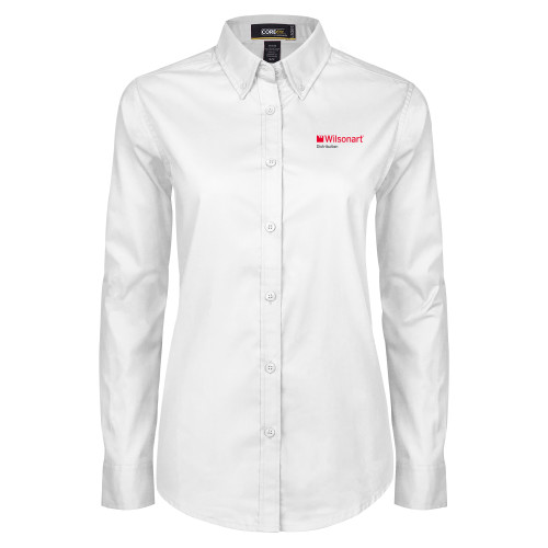 Womens White Twill Button Down Long Sleeve-Wilsonart Distribution