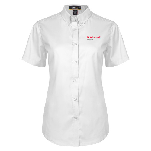 Womens White Twill Button Up Short Sleeve-Wilsonart Distribution