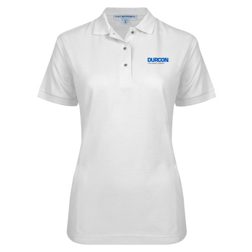 Womens Silk Touch White Pique Polo-Durcon A Wilsonart Company