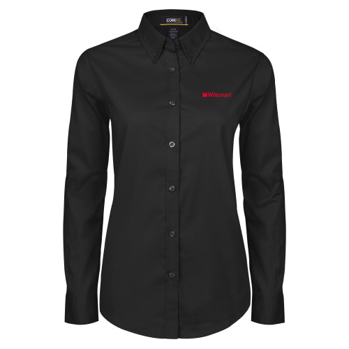 Womens Black Twill Button Down Long Sleeve -Wilsonart