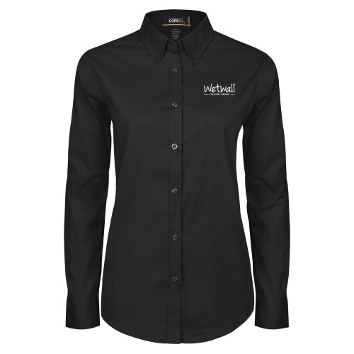 Womens Black Twill Button Down Long Sleeve -Wetwall