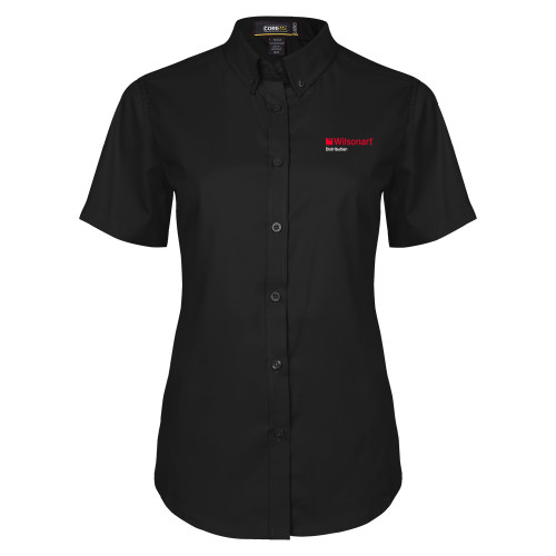 Womens Black Twill Button Up Short Sleeve-Wilsonart Distribution