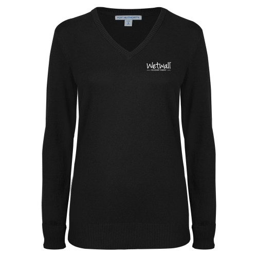 Womens Black VNeck Sweater -Wetwall