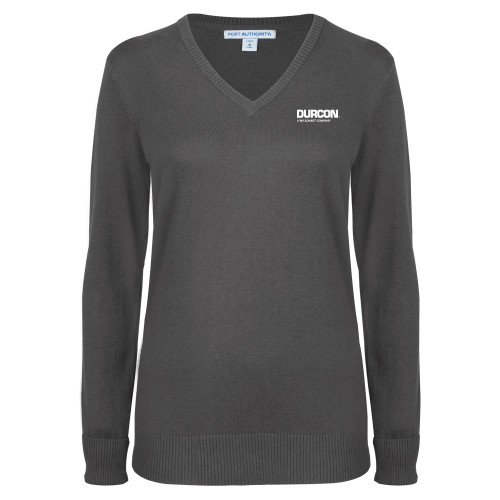 Womens Charcoal Heather VNeck Sweater-Durcon A Wilsonart Company