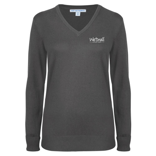 Womens Charcoal Heather VNeck Sweater -Wetwall