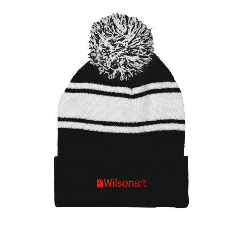 Black/White Two Tone Knit Pom Beanie w/Cuff-Wilsonart