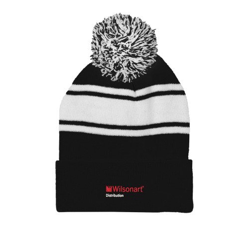 Black/White Two Tone Knit Pom Beanie w/Cuff-Wilsonart Distribution