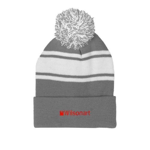 Grey/White Two Tone Knit Pom Beanie w/Cuff-Wilsonart