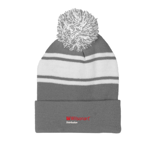Grey/White Two Tone Knit Pom Beanie w/Cuff-Wilsonart Distribution