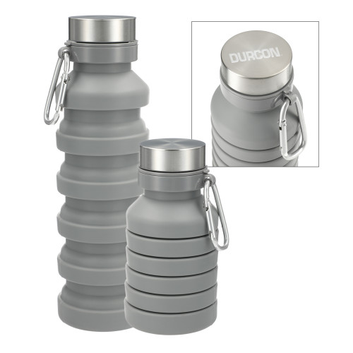 Zigoo Silicone Collapsible Grey Bottle 18oz-Durcon Engraved