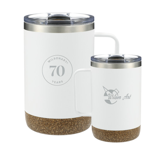 Valhalla Vacuum Insulated Camp White Mug 14oz-Wilsonart 70th Anniversary Badge Simplified Engraved