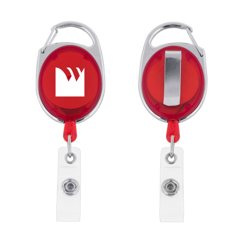 Red Oval Retractable Badge Holder w/Clip-Icon