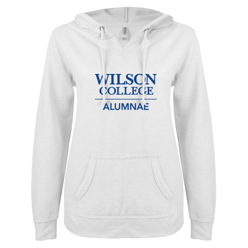  ENZA Womens White V Notch Raw Edge Fleece Hoodie - Wilson College Alumnae