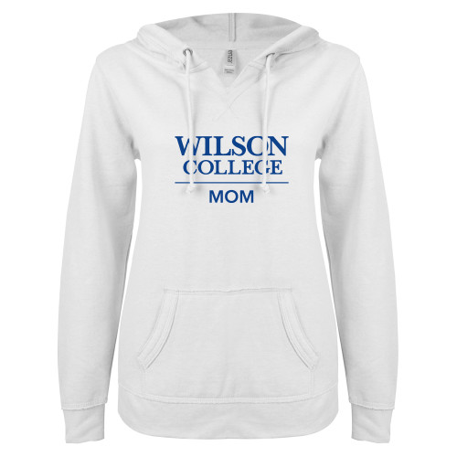  ENZA Womens White V Notch Raw Edge Fleece Hoodie - Wilson College Mom