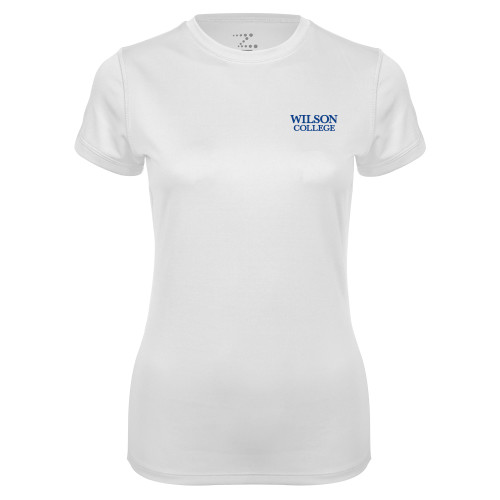  Womens White Performance Tee - Wilson College Primary Mark