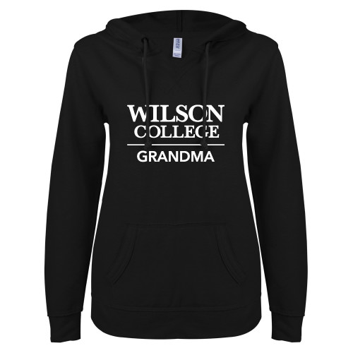  ENZA Womens Black V Notch Raw Edge Fleece Hoodie - Wilson College Grandma