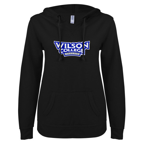  ENZA Womens Black V Notch Raw Edge Fleece Hoodie - Wilson College Baseball