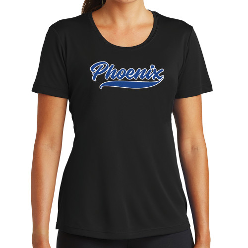  Womens Black Performance Tee - Wilson College Phoenix Script