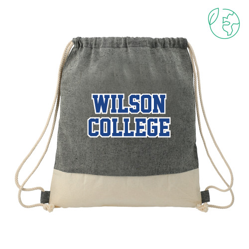  Split Recycled Cotton Natural/Black Drawstring Bag - Wilson College Block Stacked with Outline