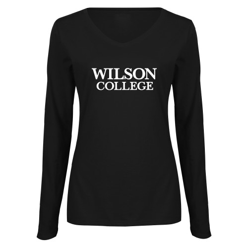  Womens Black Long Sleeve V Neck Tee  - Wilson College Primary Mark