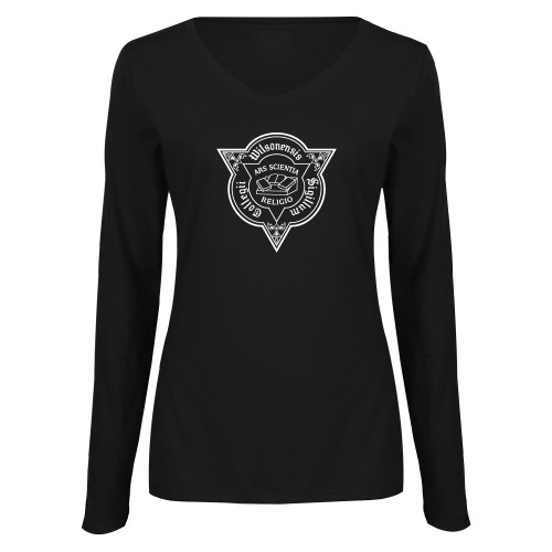  Womens Black Long Sleeve V Neck Tee  - Wilson College Seal