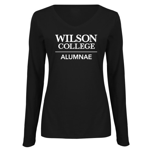  Womens Black Long Sleeve V Neck Tee  - Wilson College Alumnae