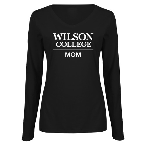  Womens Black Long Sleeve V Neck Tee  - Wilson College Mom