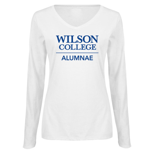 Womens White Long Sleeve V Neck Tee - Wilson College Alumnae