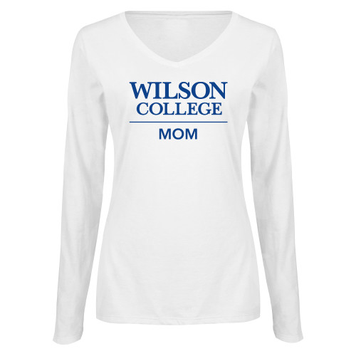  Womens White Long Sleeve V Neck Tee - Wilson College Mom