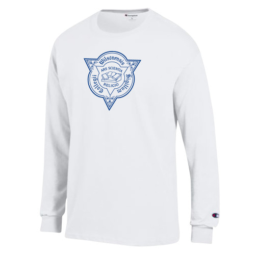  Champion White Long Sleeve T Shirt - Wilson College Seal